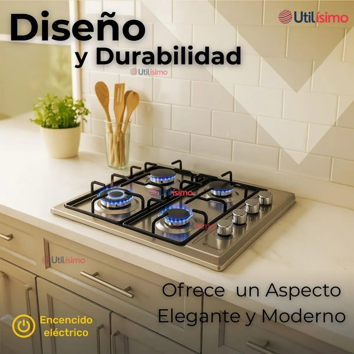 LINE - Cocina Encimera A Gas Natural 4 Platos Premium Acero Inoxidable