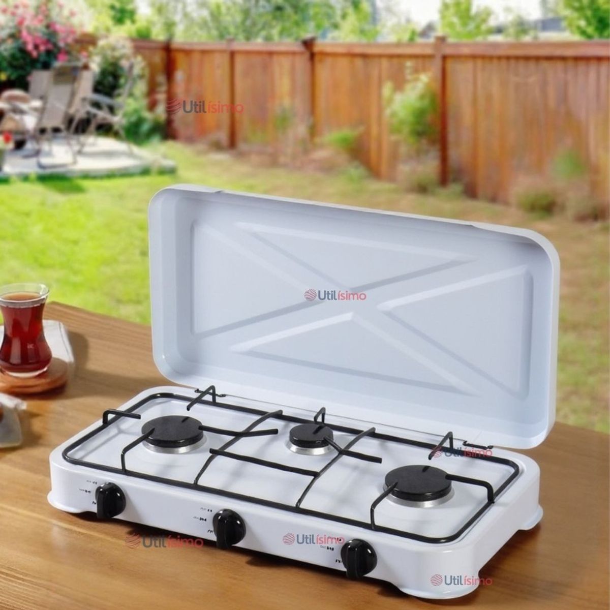 LINE - Cocina Encimera a Gas Licuado 3 Platos Cocinilla Blanco