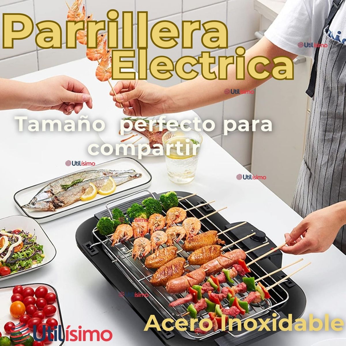 LINE - Parrillera Eléctrica Asador 2000W de Potencia Antiadherente Negro