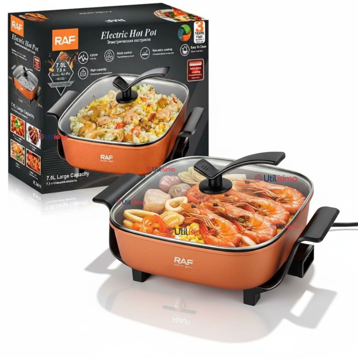 RAF - Sartén Eléctrico Multifuncional Antiadherente 1350W de Potencia