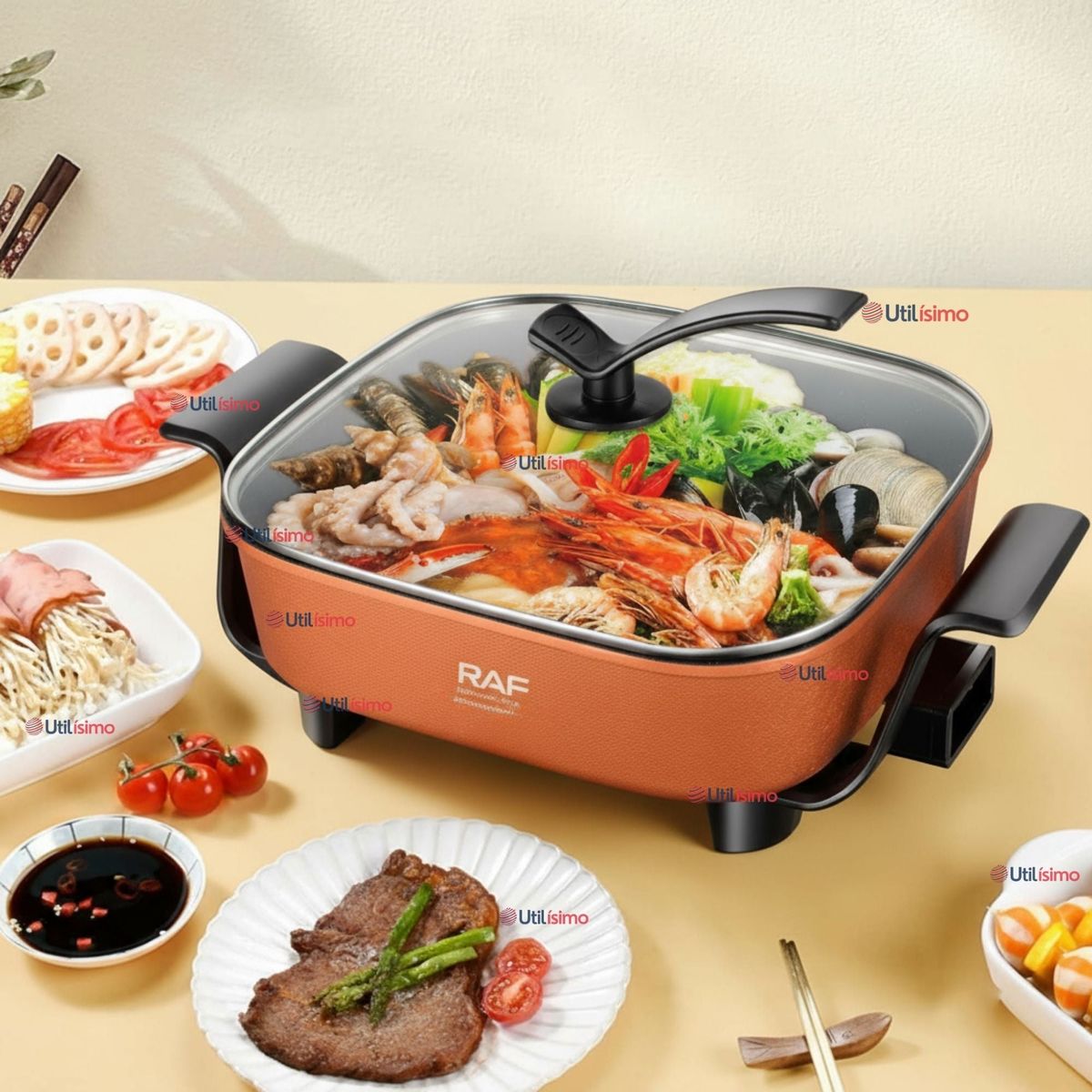 RAF - Sartén Eléctrico Multifuncional Antiadherente 1350W de Potencia
