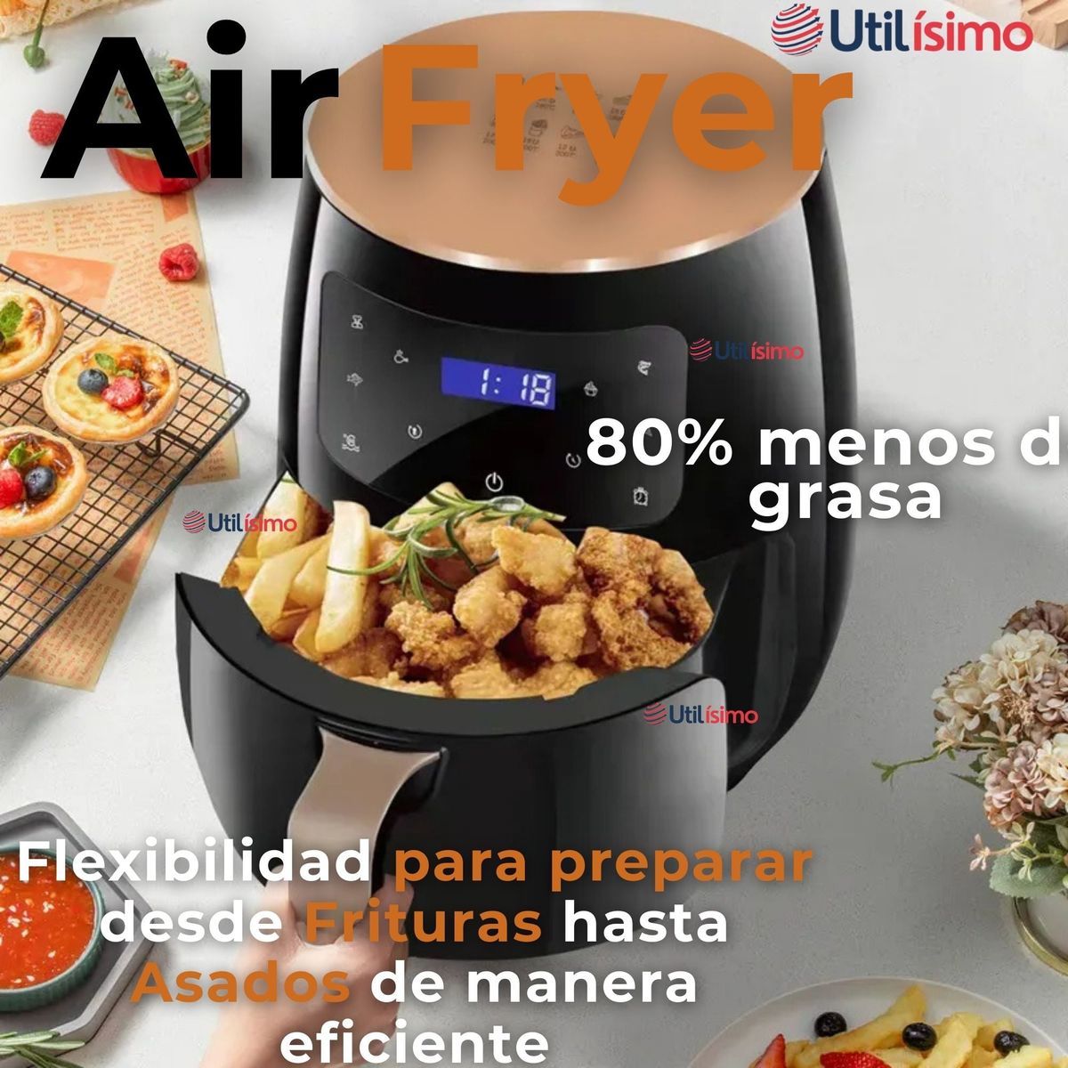 LINE - Freidora De Aire Digital 6 Litros 2400W Air Fryer Premium