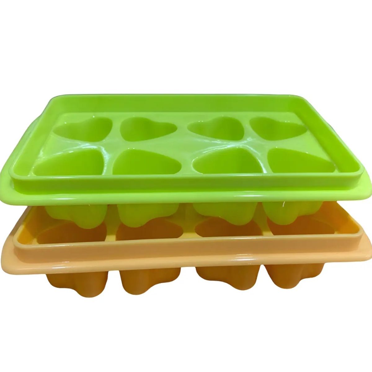GENERICO - Pack 2 Moldes de Plástico para 8 Cubos de Hielo Color Naranja+verde