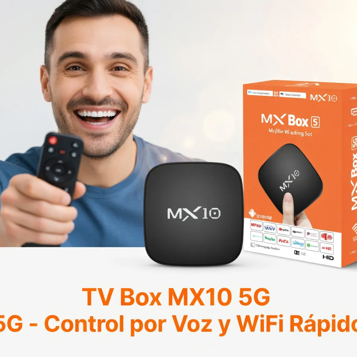 MOVI - TV Box MX10 5G con Magic TV Incluido - Android TV Box 4K UHD, WiFi 5G, Streaming y Control por Voz