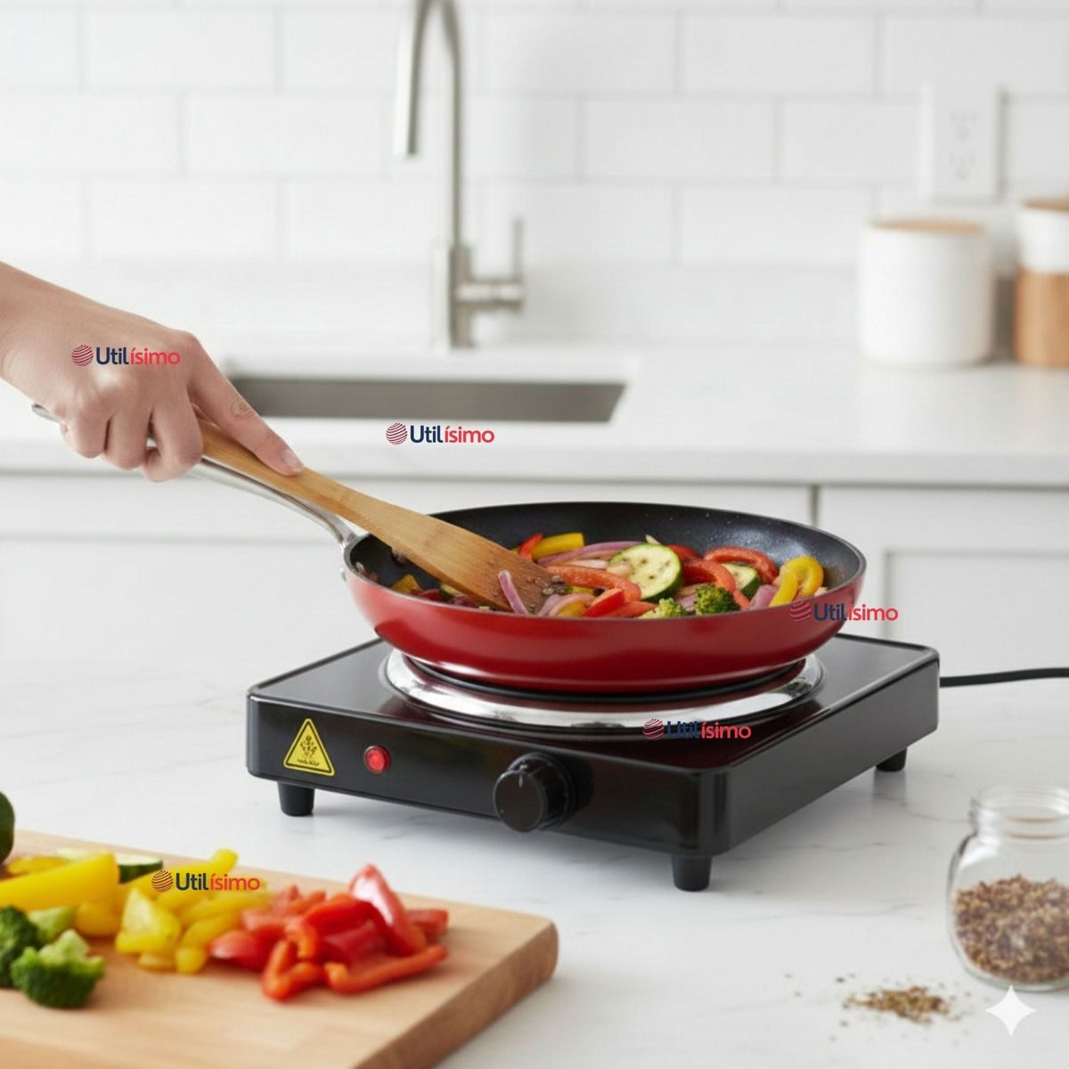 LINE - Cocina Cocinilla Eléctrica 1 Plato Encimera 1000W de Potencia Color Negro