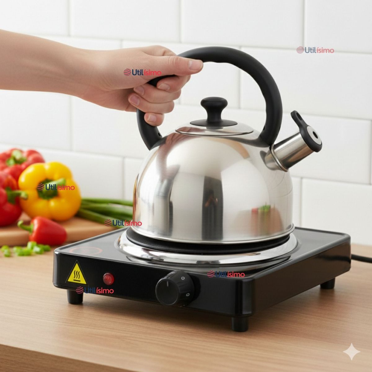 LINE - Cocina Cocinilla Eléctrica 1 Plato Encimera 1000W de Potencia Color Negro