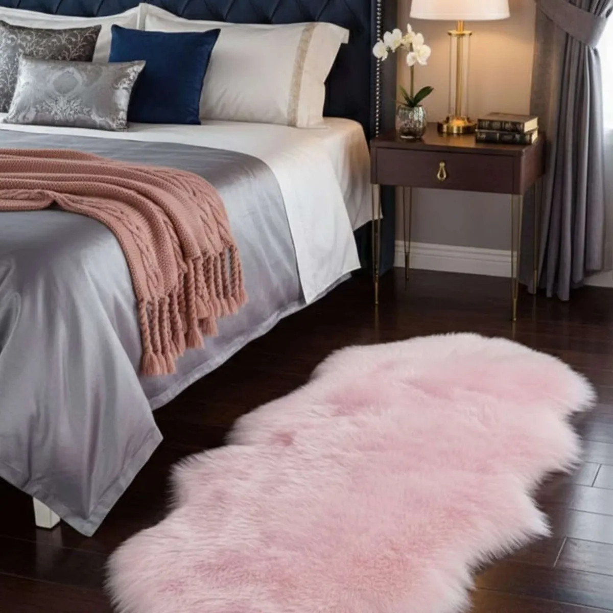 GENERICO - Set de 2 Alfombra Bajada de Cama Elegante Pelo Largo Sintetico