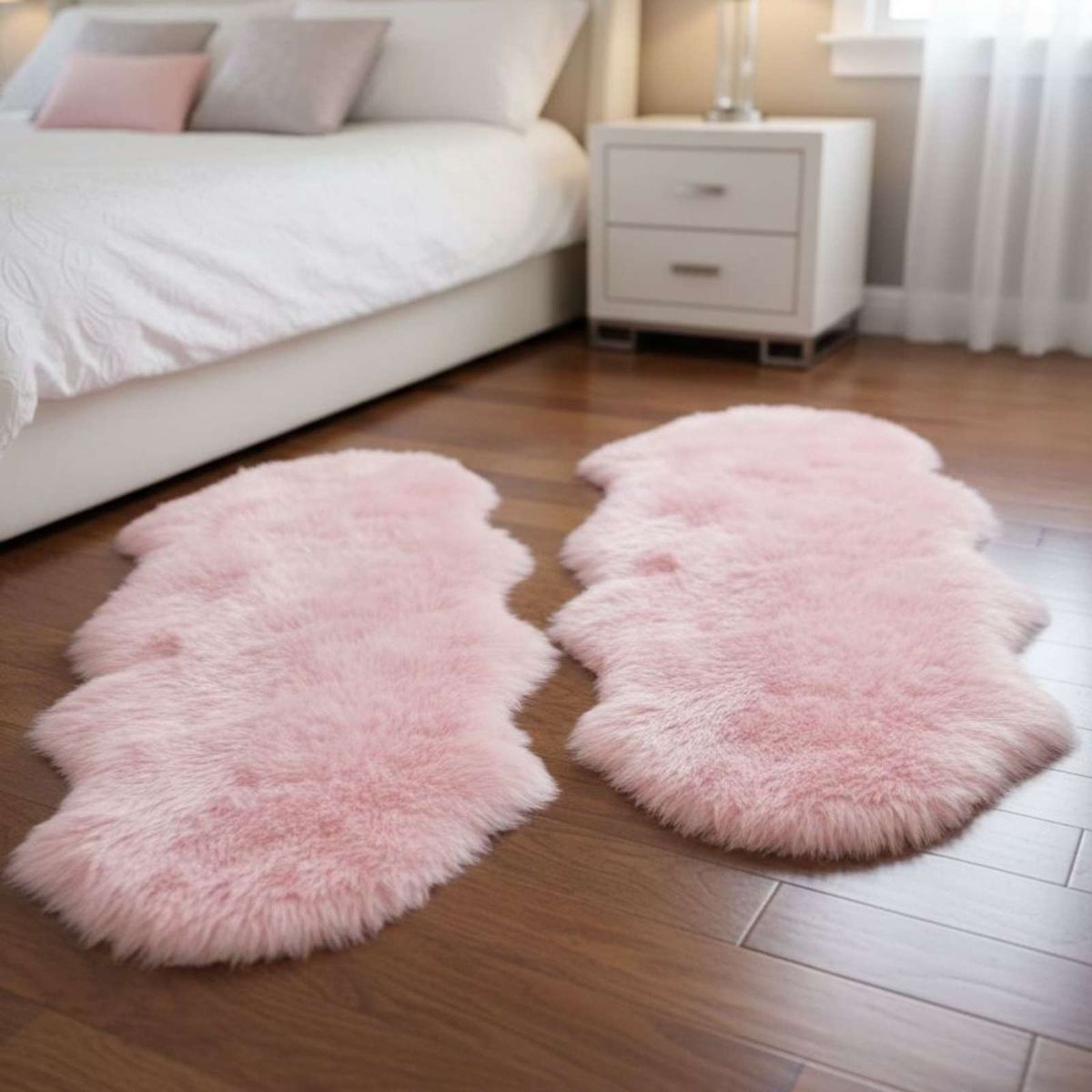 GENERICO - Set de 2 Alfombra Bajada de Cama Elegante Pelo Largo Sintetico