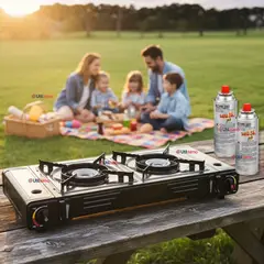 LINE - Cocina Portátil Cocinilla Camping 2 platos + 2 Latas de Gas