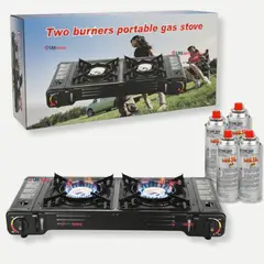 LINE - Cocina Portátil Cocinilla Camping 2 platos + 4 Latas de Gas