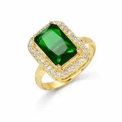 GENERICO - Anillo Ajustable Acero Inoxidable Chapado en Oro 18K con Piedra Verde Esmeralda