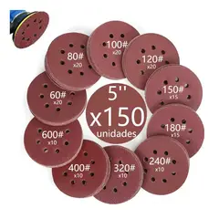 EVERSO - 150 Disco De Lijas Con Velcro 8 Agujeros 5 125mm P60-600