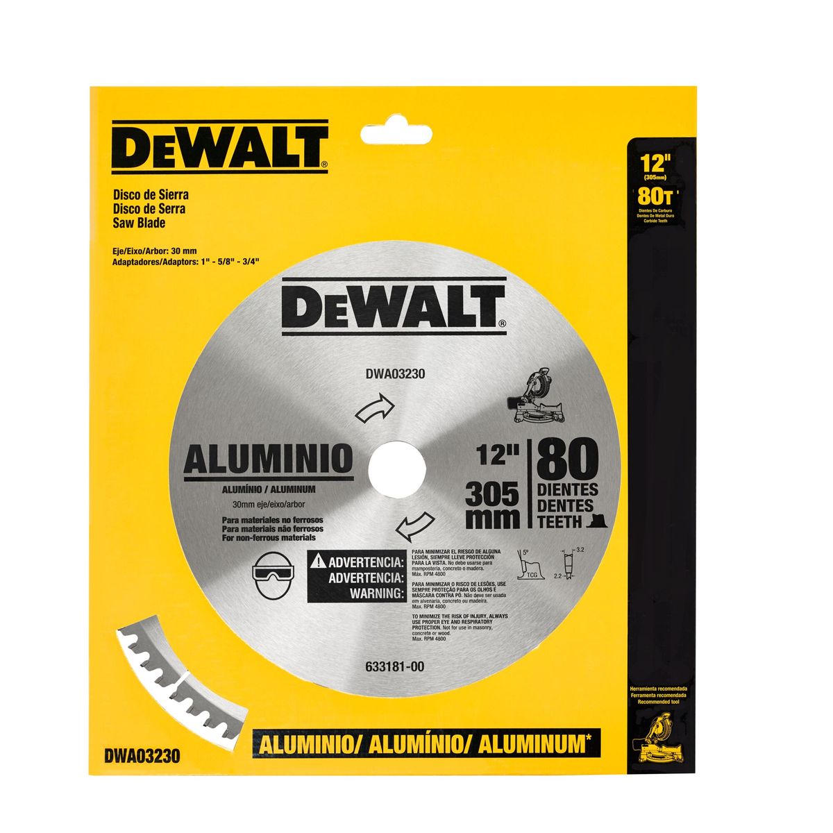 DEWALT - Disco Sierra 12” 80 Dientes Aluminio Dewalt DWA03230