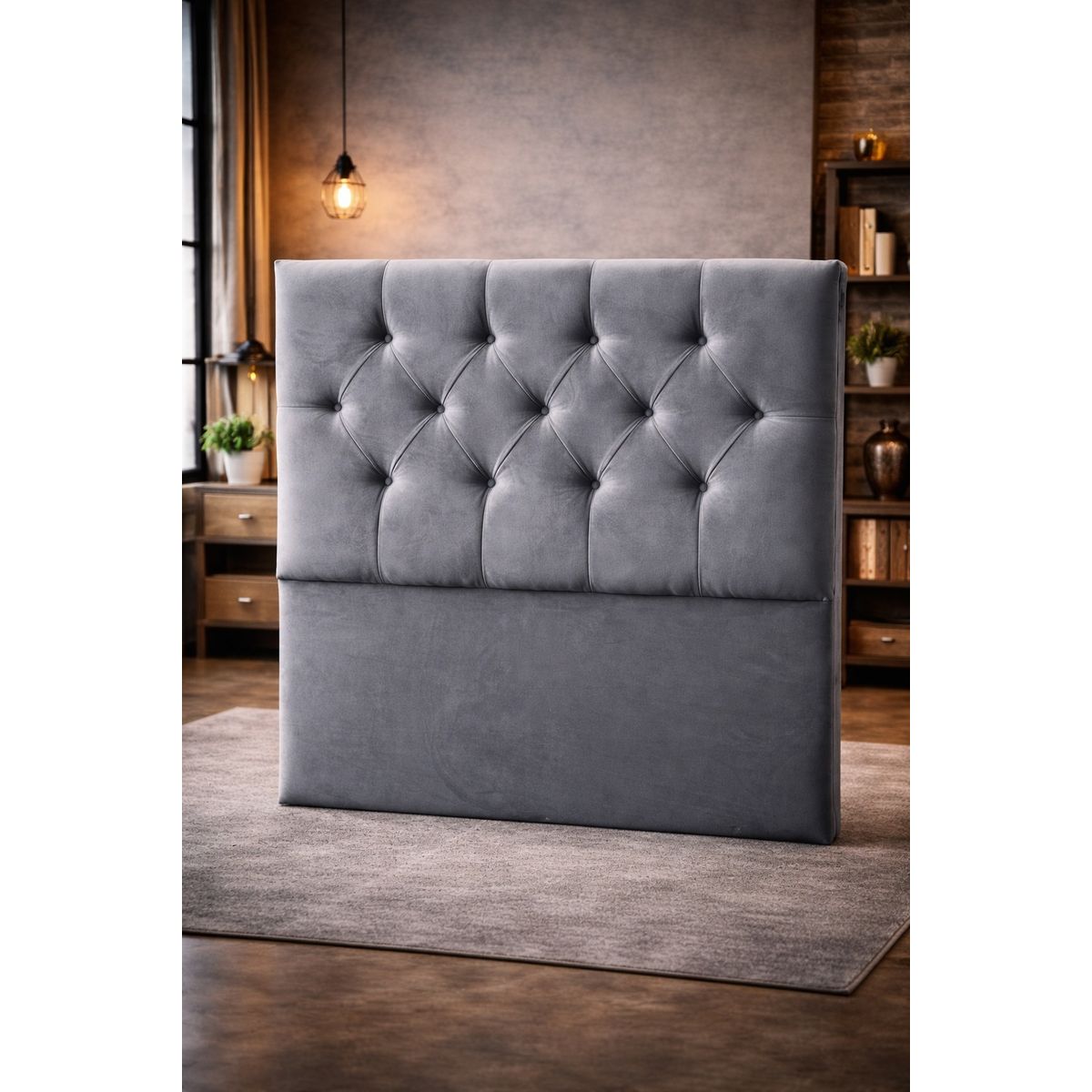 GENERICO - Respaldo Plaza y Media Felpa Gris Capitoné  Cabecera Acolchada Moderna Premium Dormitorio