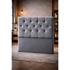 GENERICO - Respaldo Plaza y Media Felpa Gris Capitoné Cabecera Acolchada Moderna Premium Dormitorio