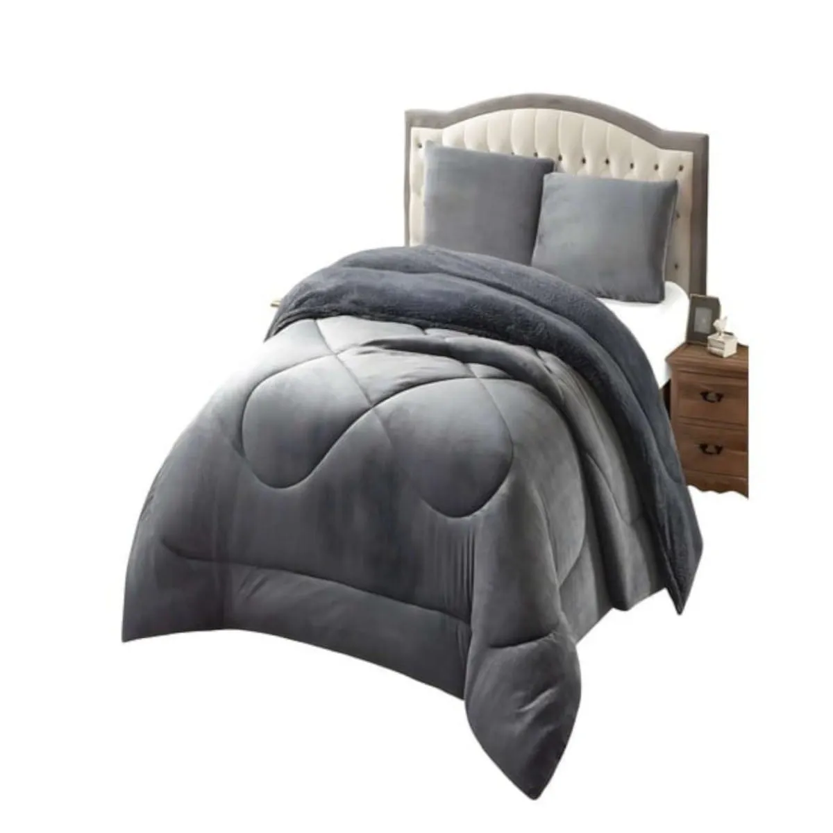 GENERICO - Cubrecama  Con Chiporro  De Invierno 1.5 Plazas Infantil Liso Color Gris