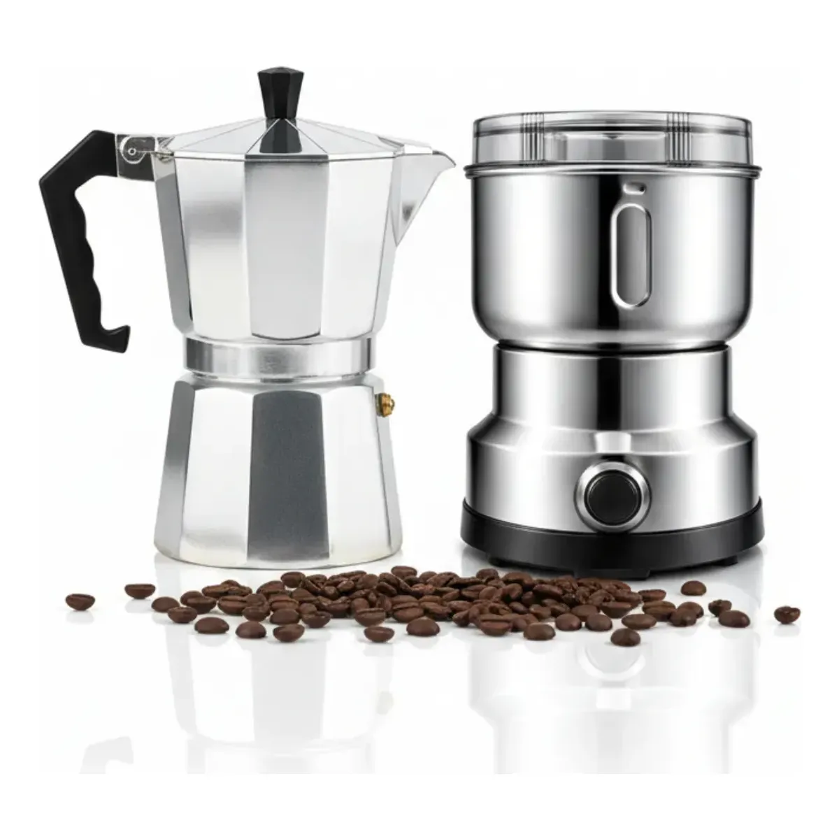 NO LOGO - Cafetera Italiana 9 Tazas + Molinillo Eléctrico Granos