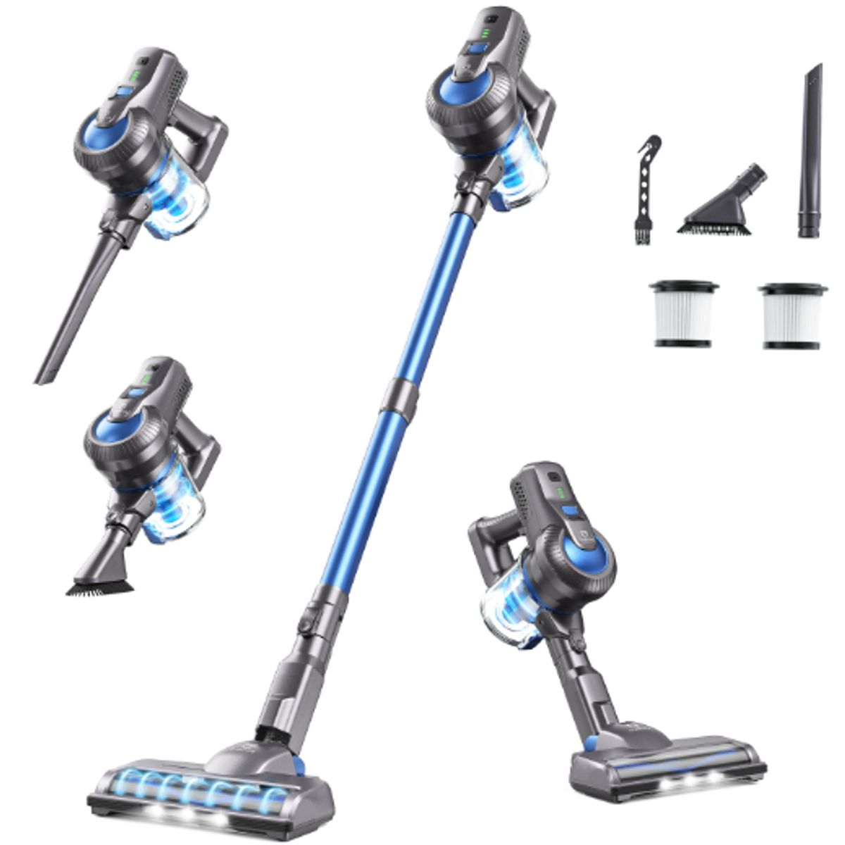 GENERICO - Greenote Aspiradora Sin Cable 23000pa Aspiradora Inalámbrica Ligero Multifuncional 6 En 1 Peso 1,5 Kg Para Suelos Duros Y Alfombra De Pelo Corto Gsc50 Color Azul Gris/azul