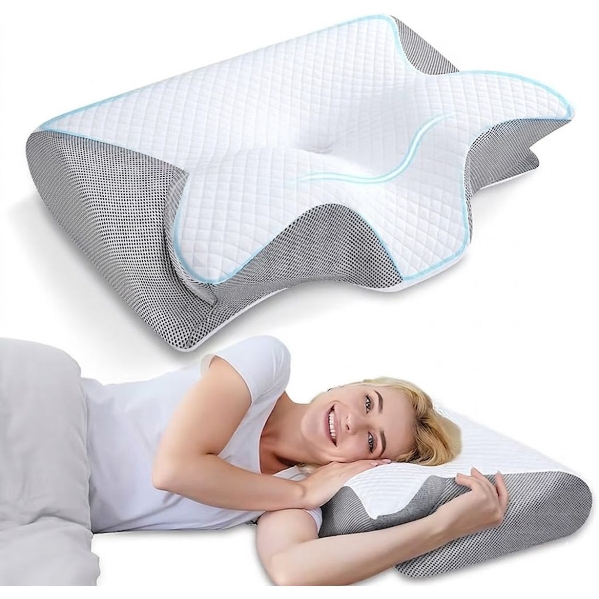 GENERICO - Almohada cervical de espuma viscoelástica, suave y cómoda
