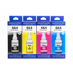 PACIFIC COLOR - Pack 4 Tintas 664 70ml Compatible Epson L110 L120 L210 L355 Alta Calidad