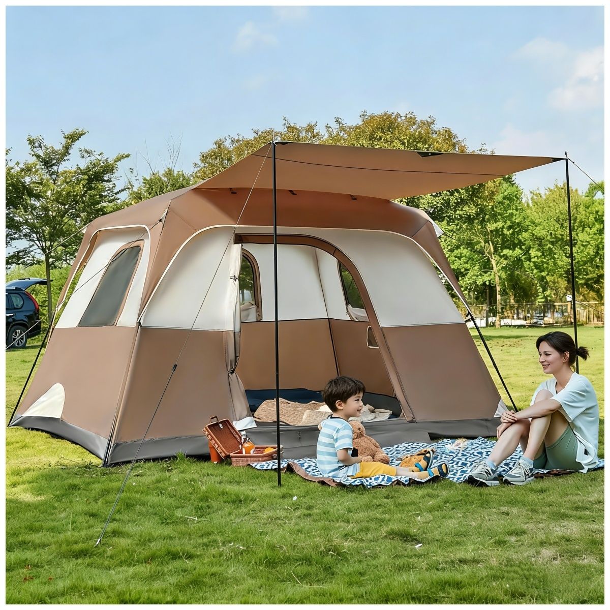 KUANGYE - Tienda de campaña para 4-6 Personas,Carpa Camping Impermeable con 3 Habitaciones,330x210x180cm