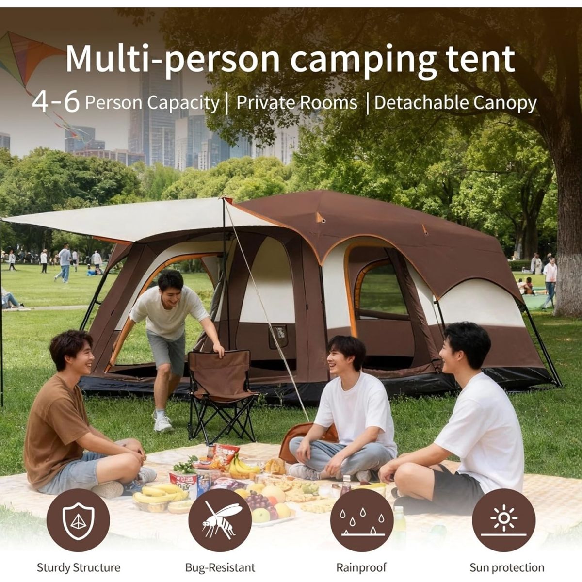 KUANGYE - Tienda de campaña para 4-6 Personas,Carpa Camping Impermeable con 3 Habitaciones,330x210x180cm