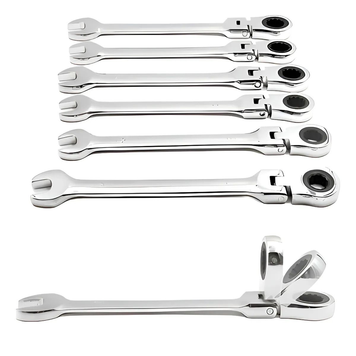 GENERICO - JUEGO 7 LLAVES COMBINADAS DE TRINQUETE DE CABEZA FLEXIBLE