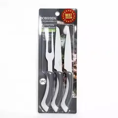GENERICO - PACK X 3 SET PARRILLERO 2 CUCHILLOS Y TENEDOR 25 CM