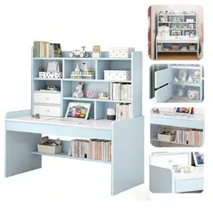 UENMI - Escritorio Azul Con Estante De Almacenamiento Y 2 Cajones