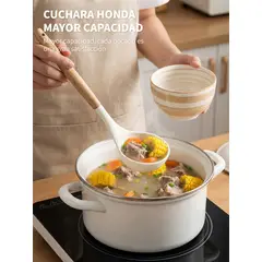 YOLIKITCHEN - Cuchara Silicona cMango Madera YOURKITCHEN. No Daña Olla, Sin Olor, Resistente Calor 220°C