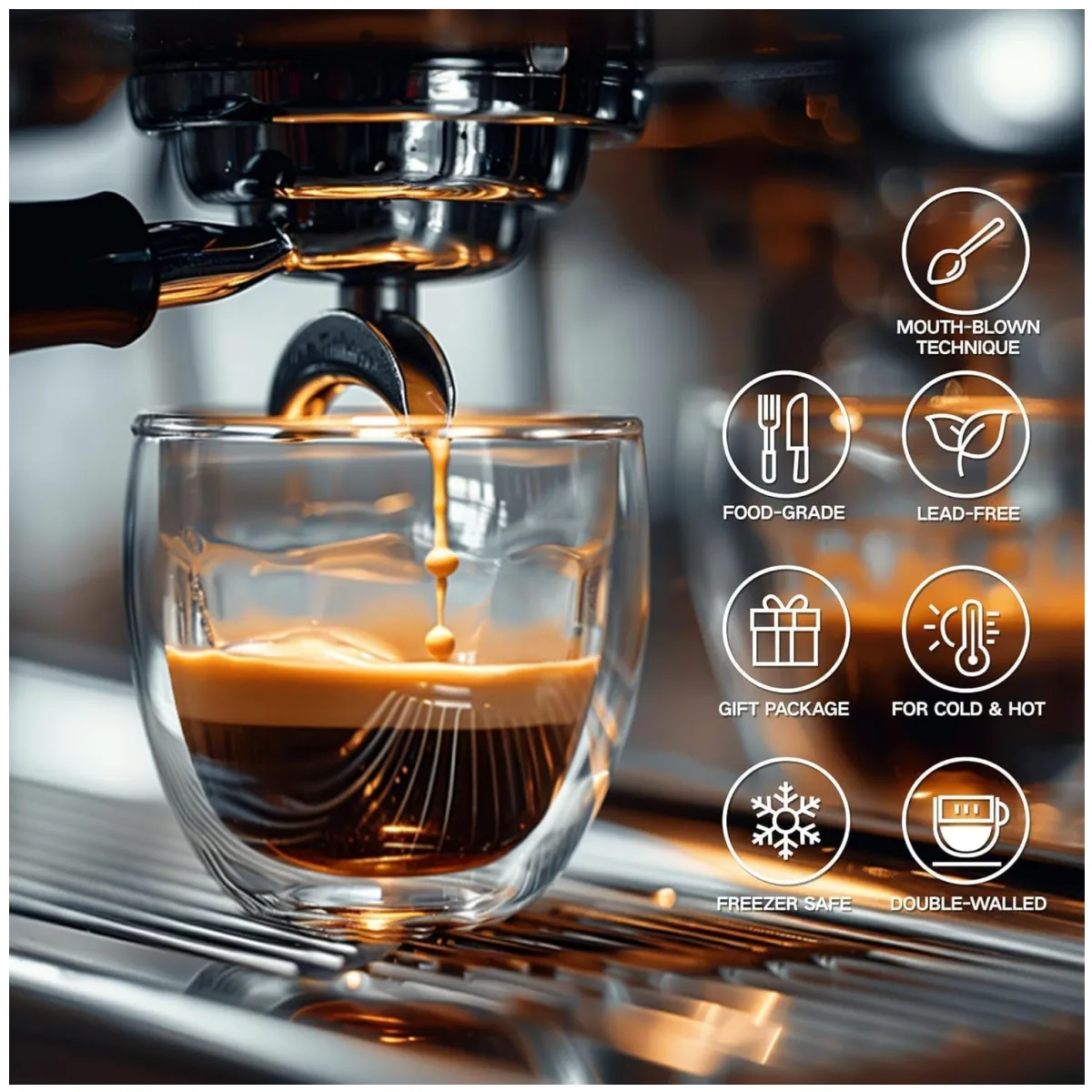 KUANGYE - Set 4 Tazas Café Vasos De Vidrio Doble Pared 150ml