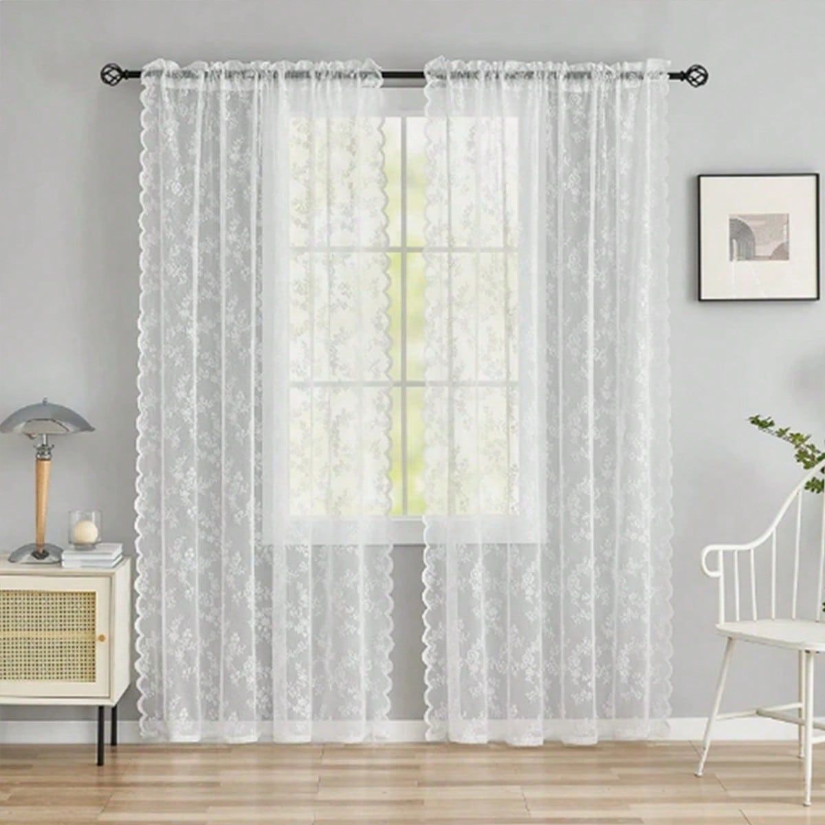 DANWEILE - Cortina de tul con encaje francés, color blanco, 1,5 m x 2 m
