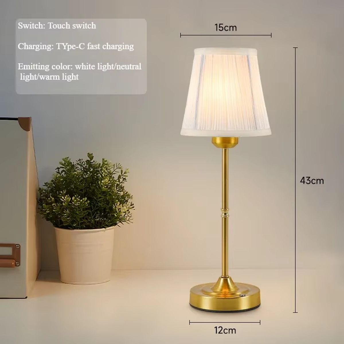 DANWEILE - Lámpara de noche de tela de lujo retro Luces de noche recargables-Modelo de interruptor táctil