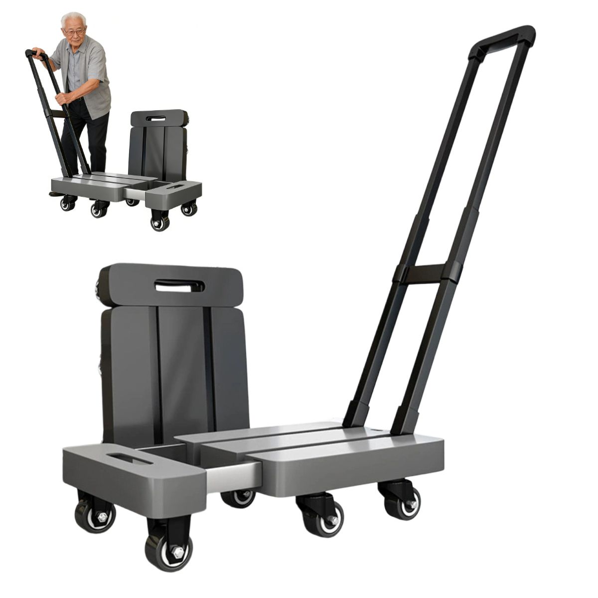 ATURE - Carro De Carga Plegable Con Base Expandible 150kg Top Gris