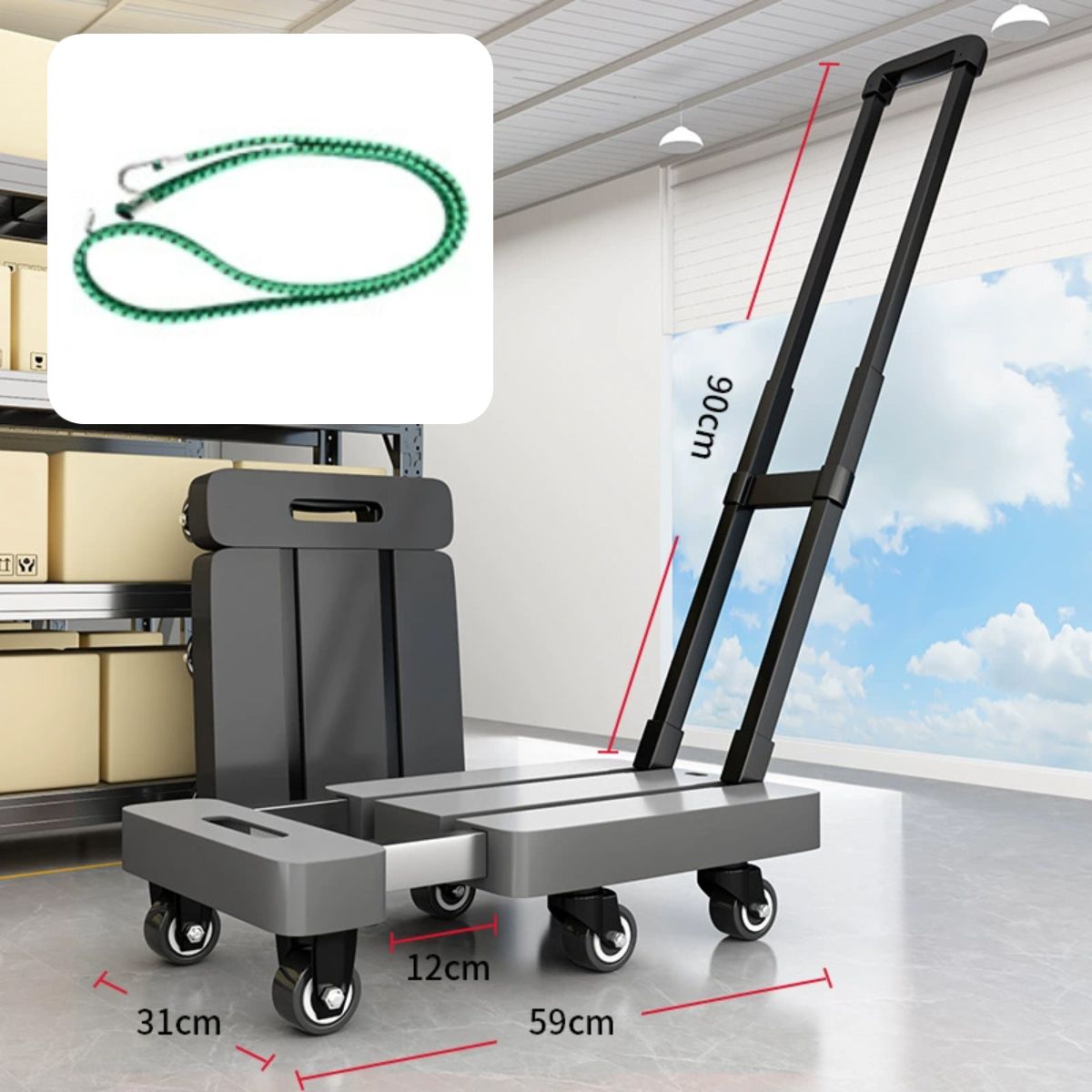 ATURE - Carro De Carga Plegable Con Base Expandible 150kg Top Gris