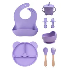 YOLIKITCHEN - Juego Vajilla Infantil Silicona 6 Pzas. Antideslizante c/Ventosa, Varios Colores. Libre BPA