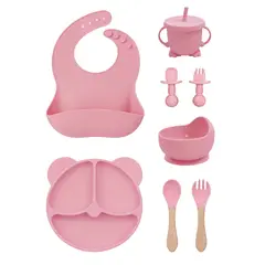 YOLIKITCHEN - Juego Vajilla Infantil Silicona 6 Pzas. Antideslizante c/Ventosa, Varios Colores. Libre BPA