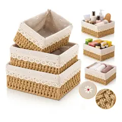 UMEXUS - Canasta Organizadoras Caja De Almacenamiento De Mimbre 3 Pcs