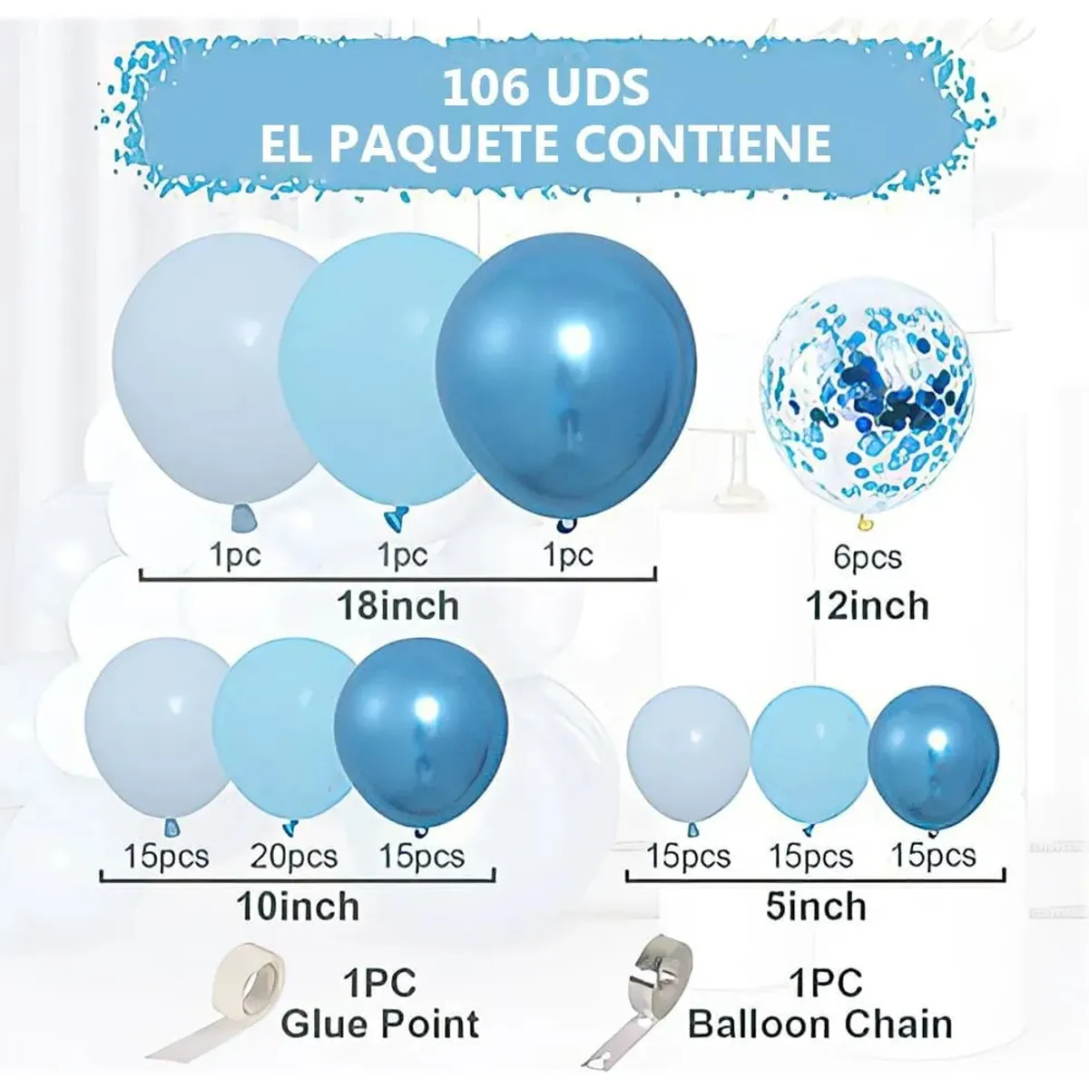 GENERICO - Juego De Azules Globos 106 Piezas Decoraciones Para Fiestas