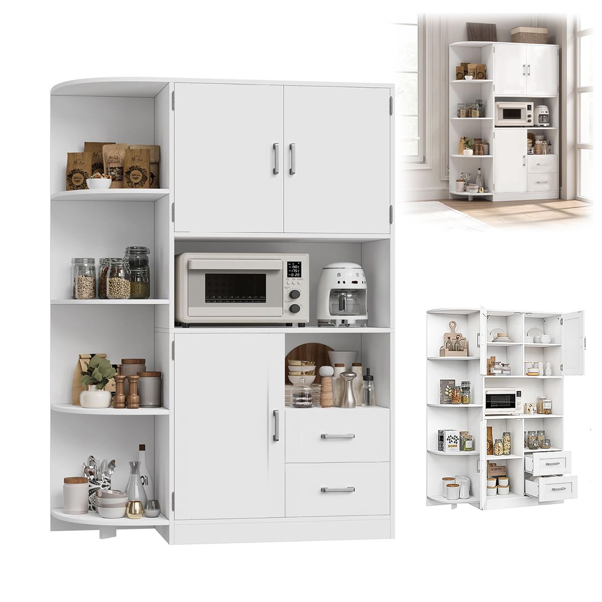 UENMI - Armarios De Cocina Aparador Moderno Blanco 3 Puertas