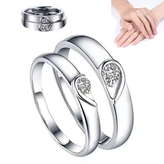 GENERICO - Anillos Promesa Corazon Parejas Compromiso Ajustable 2 Un