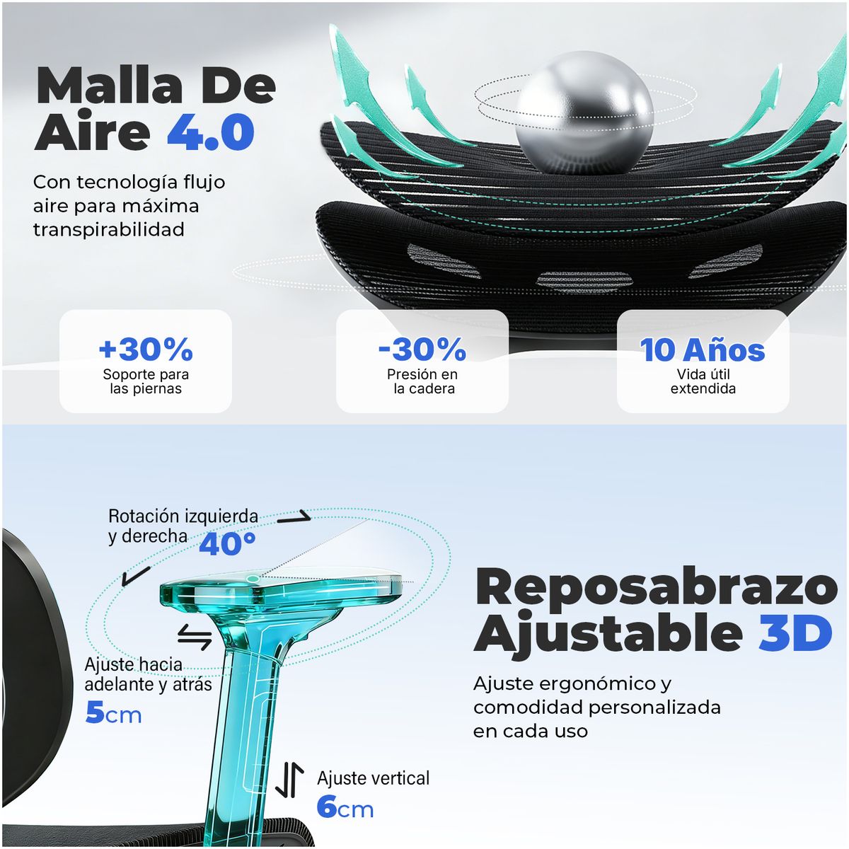 VIDITA - Silla Ramira Ergonómica Inteligente Tecnología Air Mesh 3D Soporte Lumbar Flotante Adaptativo