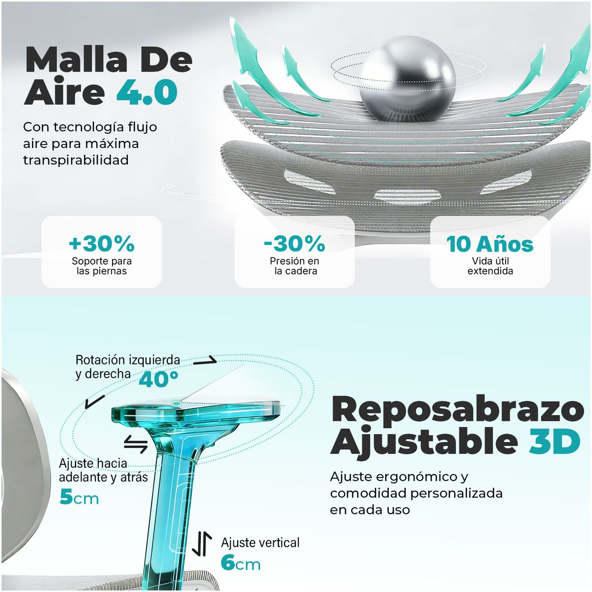 VIDITA - Silla Ramira Ergonómica Inteligente Tecnología Air Mesh 3D Soporte Lumbar Flotante Adaptativo