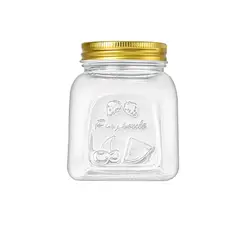 GENERICO - Set 6 Frascos Vidrio Diseño Fruta Tapa Dorada 500 mL