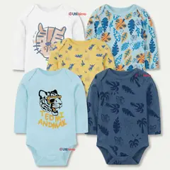TEDMIMAK - Pack 5 Bodys Manga Larga 100% Algodón Bebé Niño Wild Tiger