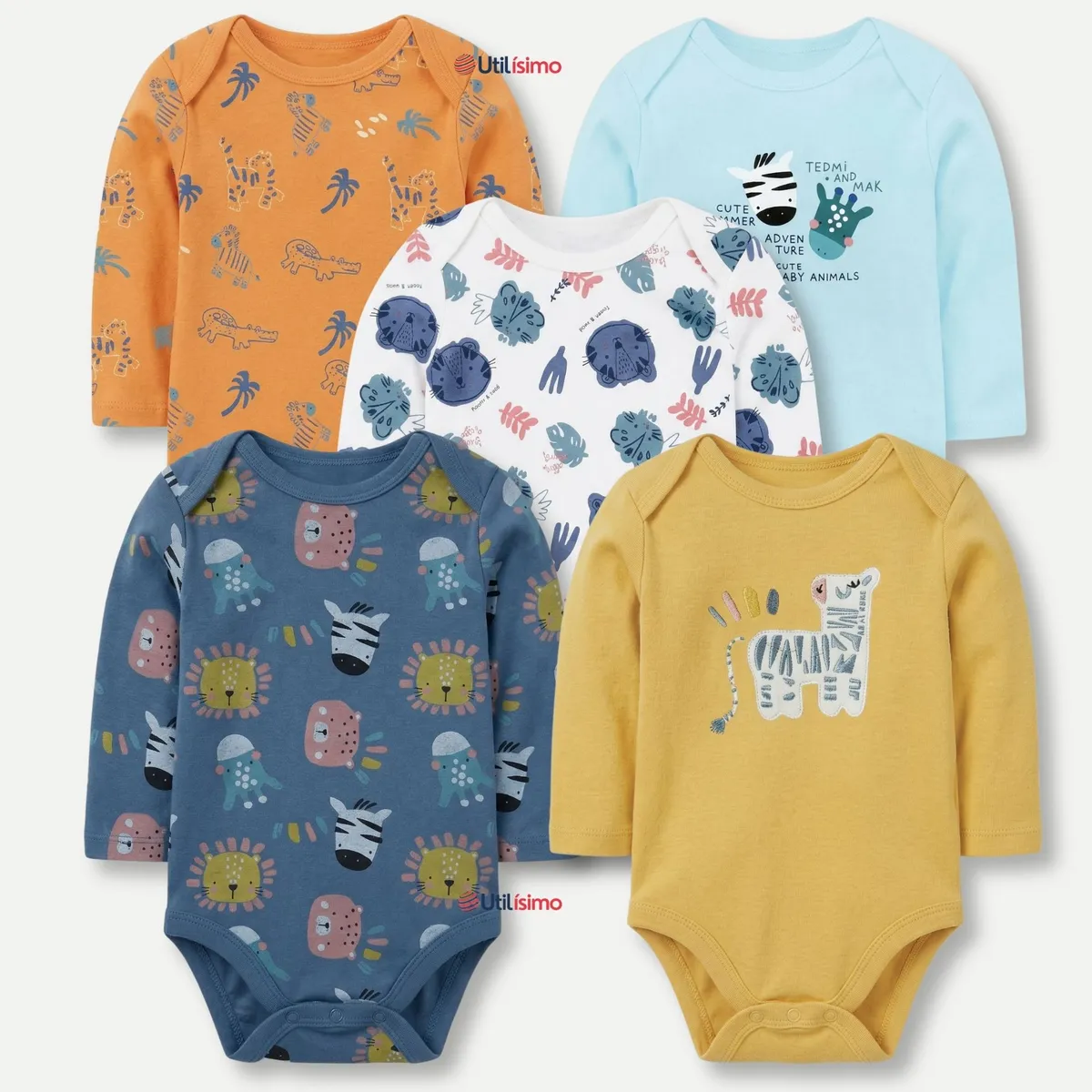 TEDMIMAK - Pack 5 Bodys Tedmimak Niño Manga Larga 100% Algodón Surtidos