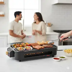 LINE - Parrilla Eléctrica de mesa Raclette 2 En 1 Sin Humo 1500w de Potencia Negra