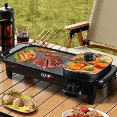 RAF - Plancha Parrillera Asador Eléctrico 2 en 1 Churrasquera 1500W