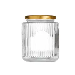 GENERICO - Set 6 Frasco Vidrio Acanaldo Tapa Aluminio Dorado 500 ml