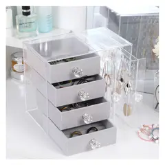 GENERICO - Joyero Organizador Premium - Acrílico Transparente Y Felpa - 4 Cajones + 2 Paneles